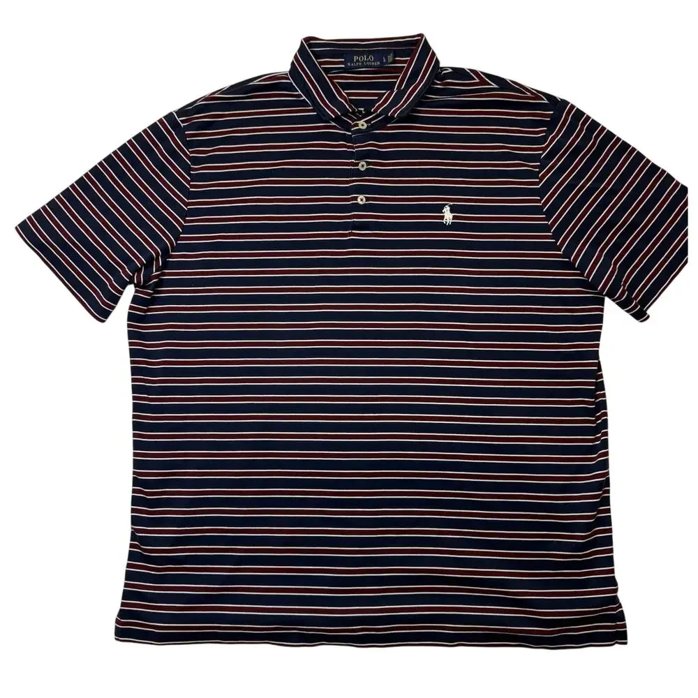 Ralph Lauren Polo Men’s L Classic Red Blue White Striped Pony Short Sleeve